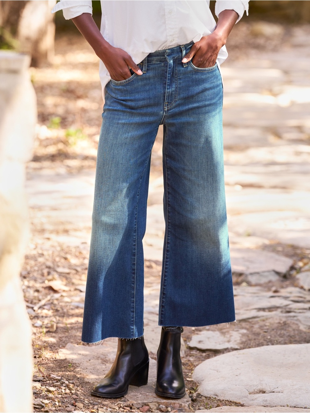 Frank & Eileen Dark Blue Galway High-Rise Wide Leg Jeans
